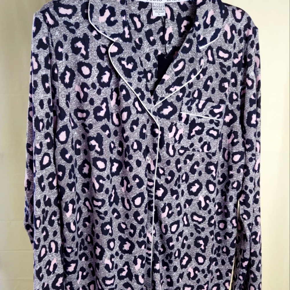 NWT Badgley Mischka Pajama Woman Size Large Pink Leopard Print